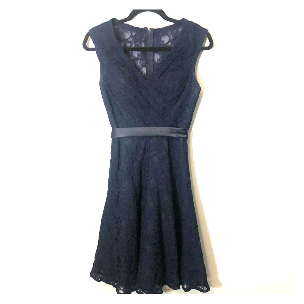 Navy blue lace bridesmaids dress